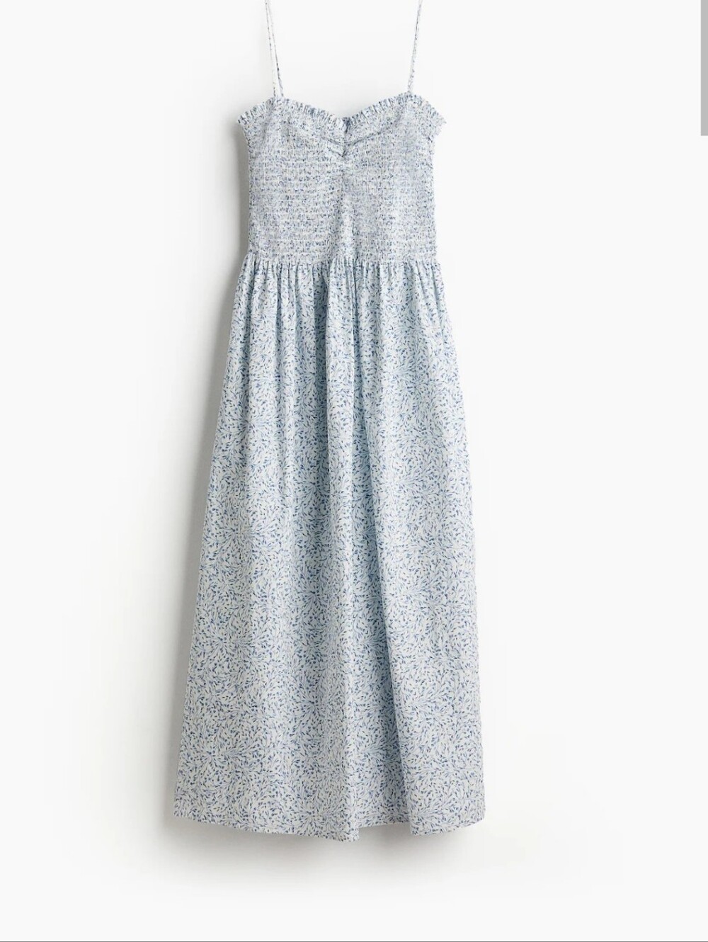 H&M Blue/White Floral Smocked Sweetheart Adjustable Strap Midi Dress